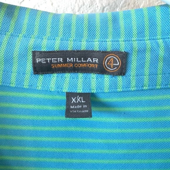 Peter Millar Summer Comfort Light Blue Striped Polo Shirt Sz 2XL - Picture 4 of 5
